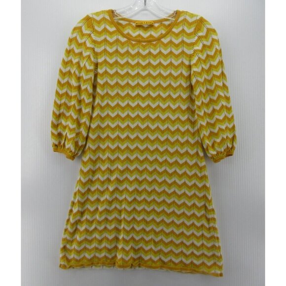 Alice Olivia Dress XS A-Line Mini Pullover Chevron Puff Sleeve - Picture 1 of 11